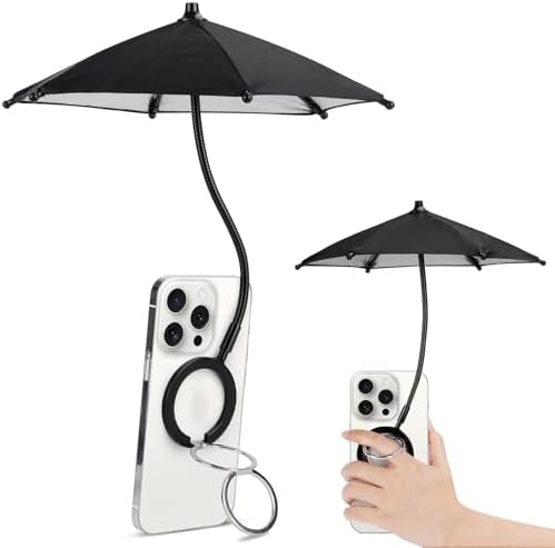 Magnetic Umbrella Phone Stand for Sun Protection,Adjustable Sun Shade Shield for iPhone 16/15/14/13/12 Pro Max,Samsung & Google,Detachable Ring Stand,Heat-Resistant Design,Car Mount Compatible, Black – Enhanced Compatibility and Speed