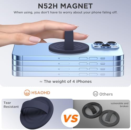 Upgraded Magnetic Phone Grip for i Phone: Premium Silicone Loop Holder with Mag Safe Compatibility – Ergonomic 360-Degree Stand, Non-Slip Design in Sleek Black for Enhanced Comfort and Secure Handling on i Phone 16/15/14/13/12 Pro Max/Plus