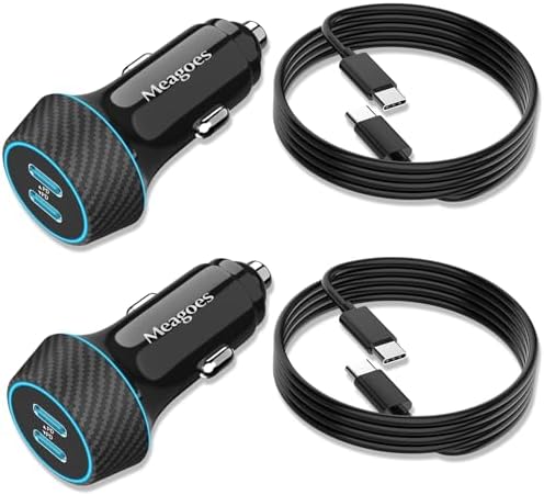 Dual Port 90 W USB C Car Charger Bundle – Super Fast Charging for i Phone 16 Pro Max/Plus/15, Samsung Galaxy S25 Ultra/S24/S23/A55, Pixel 9 – Includes 2 x 3.3 FT Type C Cables – Compact Cigarette Lighter Adapter with Advanced Safety Features for Reliable On-the-Go Power