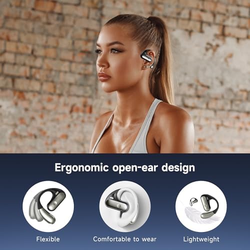 Elevate Your Active Lifestyle with Premium Open Ear Bluetooth 5.4 Sports Headphones – 50-Hour Long Battery Life, Waterproof Durability, and Fast Charging LED Case for Maximum Convenience – Lightweight Design with Secure Fit for Optimal Performance and Safety During Workouts and Daily Activities (Black)