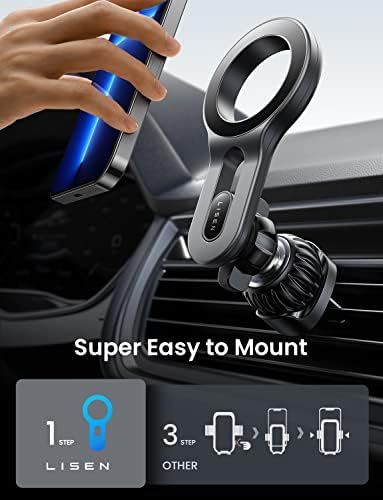 LISEN Mag Safe Car Mount – Ultra-Strong Magnetic Phone Holder for i Phone 16, 15, 14, 13 Pro Max – Effortless Hands-Free Access with 360° Rotation and Air Vent Design – Essential Car Accessory for Enhanced Safety and Connectivity