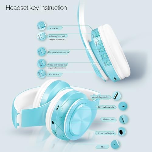 Lightweight Pink RAT TAIL V5.0 Bluetooth Over-Ear Headphones – Foldable Design with Micro SD/TF Card & FM Radio for Ultimate Audio Experience – Perfect Wireless & Wired Headset for Music Lovers on the Move