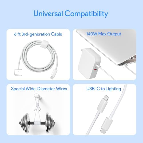 Ultra-Fast 96 W Mac Book Pro Charger with 6.6 ft Magnetic USB-C Cable – Compatible with 2021-2025 Mac Book Pro 14″/16″ & Mac Book Air 13″/15″ Models – Magnetic Connection for Secure Charging & Armor-Weave Durability – Lightning Speed Power Boost for M1/M2/M3/M4 Chipsets – 365-Day Warranty for Peace of Mind