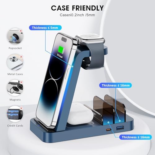 Revolutionize Your Charging Routine with the 5-in-1 Wireless Charging Station for i Phone – Fast, Efficient Dock for i Phone 16, 15, 14, 13, 12 Pro Max, Apple Watch, and Air Pods – Enhanced Compatibility, Intelligent Power Delivery, and Sleek Design for Clutter-Free Convenience