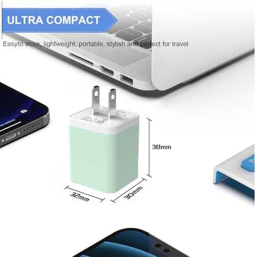 6 Pack Colorful Dual USB Wall Charger by i GENJUN – Fast Charging Cube Power Plug Adapter for i Phone, Samsung Galaxy, Google Pixel & Android Devices – Compact, Multi-Device Charging Solution with Built-In Safety Features – Enhance Your Charging Experience