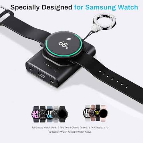 Portable 1800 m Ah Galaxy Watch Charger with Keychain – Fast Charging Solution for Galaxy Watch 7 Ultra, 6, 5 Pro, FE, and More – Compact and Durable Smartwatch Charging Accessory for On-the-Go Power