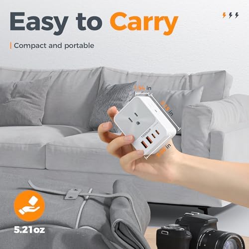 TESSAN 20 W USB C Charger Block with 3 Outlet Surge Protector – Fast Charging Multi-Port Wall Adapter for Home, Office, and Dorm Use – Compact Design with Enhanced Compatibility for All Devices