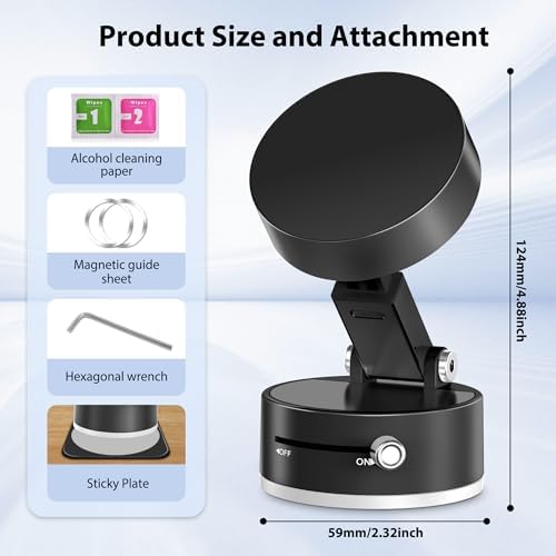 CreaDream Vacuum Magnetic Suction Car Phone Holder, 2025 Upgraded Foldable Suction Cup Phone Mount Stand with 360° Rotation, Car Accessories for All Smartphones, for Shower/Car/Mirror/Smooth Surface – Enhanced Compatibility and Speed