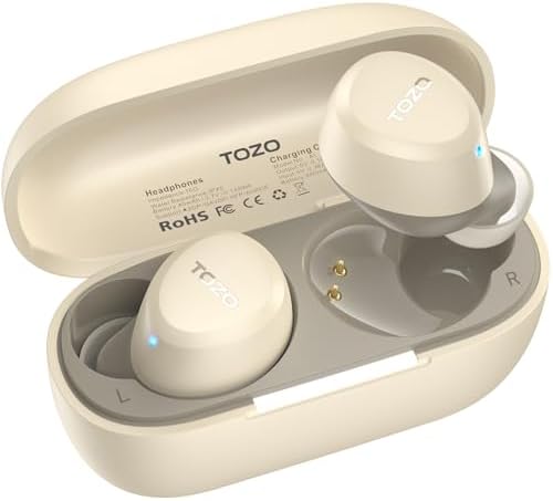 TOZO A1 Wireless Earbuds – Bluetooth 5.3 Lightweight IPX5 Waterproof Earphones with Dual Mic for AI Calls, Immersive Sound Experience, Customizable 32 EQ Presets via App, Ergonomic Fit & Portable Charging Case for Active Lifestyles
