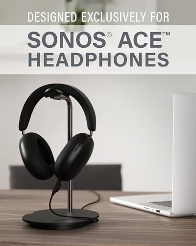 Sanus Sonos Ace Premium Headphone Stand – Stylish Silicone Cradle with Innovative Cable Management & Magnetic Charging Clip – Effortless Assembly for Over-Ear Headphone Protection – Sleek Black Design Enhancing Your Audio Space & Compatible with Multiple Models