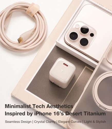 Ultra-Fast TORRAS Icenano 30 W USB-C Charger Block – PD 3.0 Compatible Wall Adapter with 5.5 ft Cable, Stylish Crystal Pink Design, Low-Temperature Operation for Safe Charging of i Phone 16/15 & Mag Safe – Perfect for Travel and Home Use