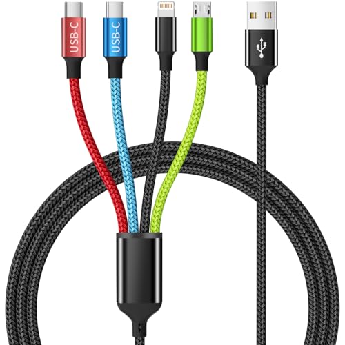 Versatile 4-in-1 Nylon Braided Charging Cable – 2 Pack, 5 FT Length, Fast Charging Universal USB Cable for Lightning, USB-C, and Micro USB Devices, Optimized for High-Speed Connectivity and Enhanced Durability, Ideal for Phones, Tablets, and More