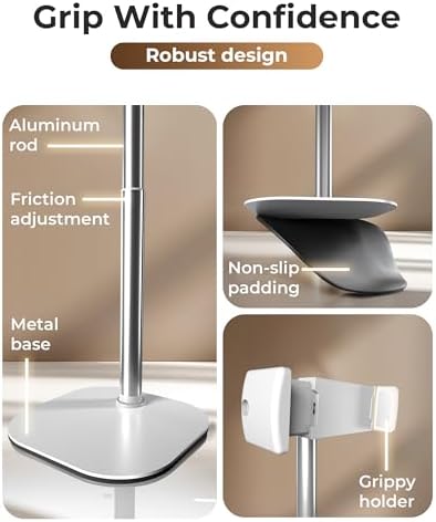 Cooper ChatStand Adjustable Cell Phone Stand for Desk & Video Recording, Rotating Cell Phone Holder for Desk for All iPhone, Samsung, Android, 9-14″ Face-Level Metal Desktop Tripod (Frost White) – Enhanced Compatibility and Speed