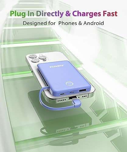 Compact 6000 m Ah Portable Power Bank with Built-in Cable – Lightweight Fast Charging External Battery for i Phone and Android – Ultimate Travel Companion for On-the-Go Charging Efficiency