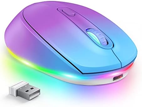 seenda Rechargeable Wireless Mouse with LED Rainbow Lights – Ergonomic, Quiet Click Design for Laptops, PCs, and Chromebooks – Perfect for Kids and Professionals Alike – Portable Purple Accessory for Enhanced Productivity and Style