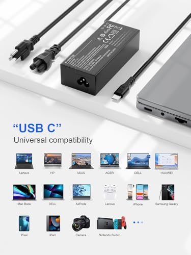 100 W USB-C Laptop Charger – Ultra-Fast Charging Adapter with PD 3.0 Technology – Universal Compatibility for Lenovo, Dell, HP, Mac Book & More – Enhanced Safety Features Including Overheat & Short Circuit Protection – Ideal for All USB-C Devices and Gadgets