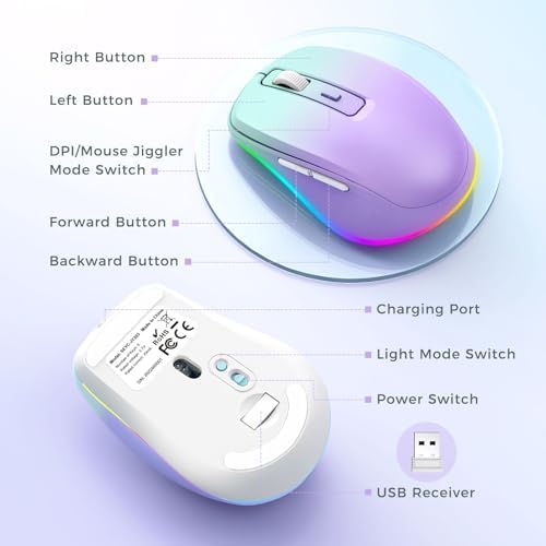 PEIOUS Rechargeable Wireless Mouse with LED – Innovative Jiggler Technology to Keep Your Computer Awake – Sleek Black Design for Optimal Comfort and Productivity