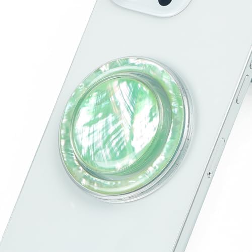 Chic Natural Abalone Shell Foldable Phone Grip – Magnetic Handle for Secure Smartphone & Tablet Handling, Stylish Accessory for Enhanced Portability and Aesthetic Appeal