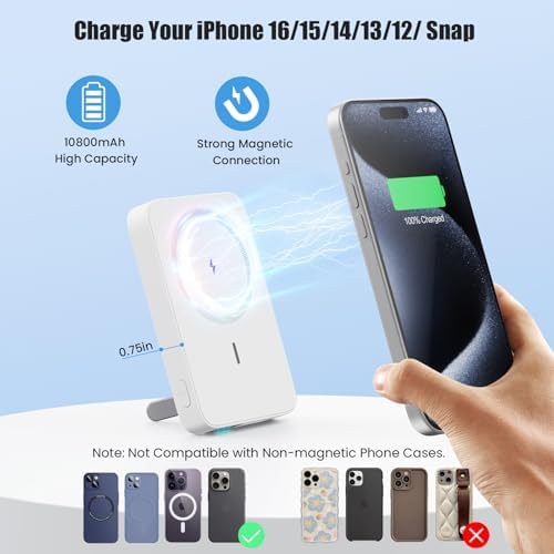 Advanced Magnetic Wireless Power Bank – 10800 m Ah Portable Charger with Foldable Stand, LED Battery Indicator, and 25 W Fast Charging for i Phone 16/15/14/13/12 Pro/Pro Max/Plus – Ultimate Compatibility and Convenience