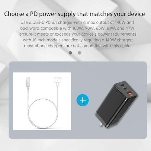Revolutionize Your Charging with the 140 W USB-C to Magnetic 3 Cable – Ultimate High-Performance Power Delivery for Mac Book Air 2022/2023 & Pro 2023 (M2, M3) – 2 m Durable Braided Cord for Enhanced Flexibility & Robust Productivity – Seamless Universal Compatibility for Rapid Data Transfer and Fast Charging – Engineered for Daily Endurance with Innovative Magnetic Connector for Effortless Alignment and Reduced Port Wear