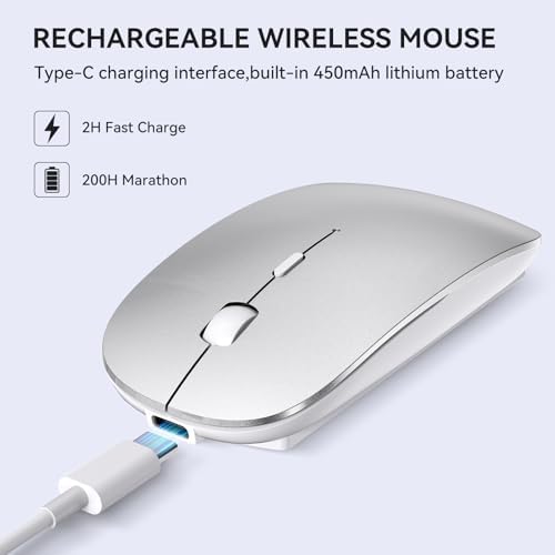 Elevate Your Tech Experience with Our Rechargeable USB-C Wireless Mouse – Ergonomic Dual-Mode Connectivity Perfect for Mac Book Air, PCs, and All Type-C Devices – Sleek Black Design for Enhanced Speed and Comfort