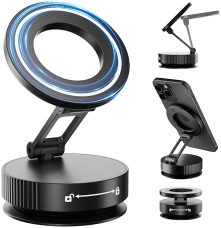Mag Safe-Compatible Obsidian Black 360° Rotatable Phone Holder – Premium Vacuum Magnetic Suction Cup Mount for Cars, Gyms, Showers, and More – Durable Zinc Alloy Design for Maximum Stability and Everyday Versatility