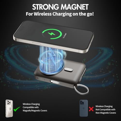 SU Flow+ 10000 m Ah Magnetic Power Bank – 4-in-1 Charger with Built-in Lightning & Type-C Cables, Mag Safe Compatible for i Phone 12-16, Wireless Charging for Apple Watch & Air Pods – Superior Portability & Fast Charging Solution for Samsung and Pixel Devices