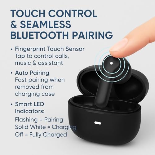 Havennova S10 Bluetooth 5.3 Wireless Earbuds – Premium Noise Cancelling Headphones with Rich Bass and Ergonomic Comfort for Non-Stop Listening – Up to 5 Hours Music Playback & 4-6 Hours Talk Time – Sleek Black Design for Effortless Style and Universal Compatibility