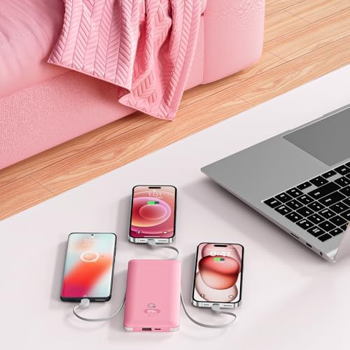 Ultimate Brand Q 10000 m Ah Portable Charger with Built-in Cables and AC Wall Plug – Fast Charging Power Bank with USB-C, Triple Output Ports for i Phone, Tablet & All Smartphones – Perfect Travel Companion for On-the-Go Charging
