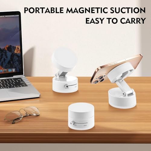 Car Phone Holder, Vacuum Suction Magnet Phone Holder, Industrial-Strength Suction Cup Phone Mount H Older for Smooth Surface Metal, Glass, Wall, Mirror & Car Window | Portable,Wireless, White – Enhanced Compatibility and Speed