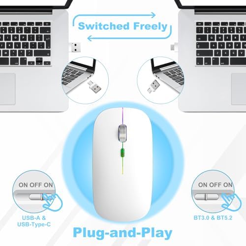 Ergonomic Wireless Mouse for Mac & PC – Rechargeable Dual Mode Bluetooth 5.2/3.0 & 2.4 GHz USB-C Receiver – Lightweight, Silent Design for Ultimate Comfort and Portability – Ideal for Multitasking Professionals and Casual Users