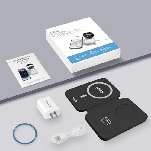 Miady 3-in-1 Magnetic Wireless Charging Station – Ultra-Fast 18 W Travel Charger for i Phone 15/14/13/12 Pro Max, Apple Watch Series Ultra/8/7/6/5/4/3/2/SE, and Air Pods 3/2 – Compact, Portable Design for Effortless Charging and Unmatched Device Compatibility