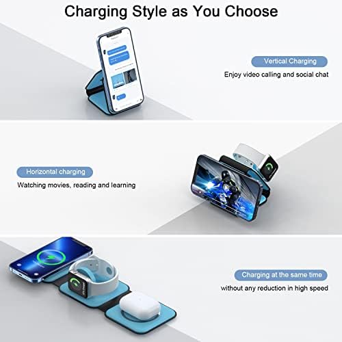 RTOPS 3-in-1 Magnetic Wireless Charging Station for i Phone, Apple Watch, and Air Pods – Compact Ga N Travel Charger with Enhanced Speed and Compatibility for i Phone 16/15/14/13/Pro/Max, Air Pods 4/3/2/Pro – All-in-One Solution for Ultimate Convenience and Efficiency