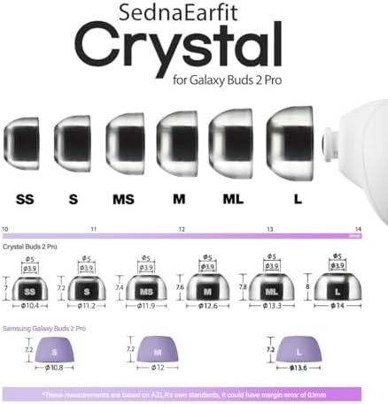 Upgrade Your Listening Experience with AZLA Sedna Earfit Crystal Tips for Galaxy Buds 2 Pro – Smoky Black – Customizable Noise-Canceling Earbud Tips (M/ML/L) for Ultimate Comfort and Superior Sound Isolation – Precision Fit for Enhanced Audio Clarity and Longevity