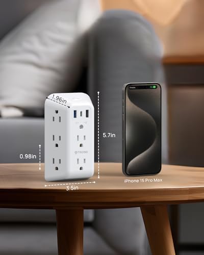 Maximize Your Charging Potential with the TROND Surge Protector Outlet Extender – 5-Outlet Power Strip with 3 USB Ports (1 USB-C) and ON/OFF Switch for Safe, Efficient Device Management at Home, Office, or On-the-Go – Ideal Multi Plug Expander with Enhanced Surge Protection and Space-Saving Design