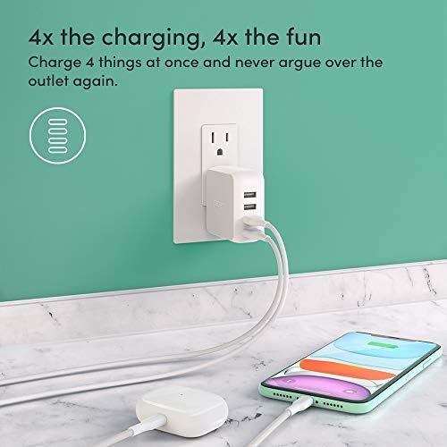 Playa Multi-USB Wall Charger – 4-Port Fast Charging Adapter for i Phone 11, 12, XS, XR, X, i Pad, Air Pods, Samsung S20, Note10, Pixel 4 & More – Universal Power Hub for Home, Office & Travel with Enhanced Compatibility and Safety Features