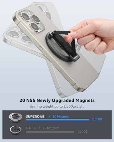 Transform Your i Phone 16/15/14/13/12 with the SUPERONE 2025 Mag Safe Grip – Innovative Removable Ring Holder & Kickstand with Adjustable Finger Strap for Enhanced One-Handed Control, Sleek Black Design, and Unmatched Durability for Everyday Use