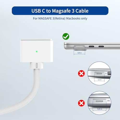 140W USB-C to Magnetic 3 Cable, Compatible with MacBook Pro (14/16-inch, 2023/2021)，MacBook Air 2022 M2, MacBook Pro 2023 M2 Pro & Max 14″ 16″ – 6.6ft – Enhanced Compatibility and Speed
