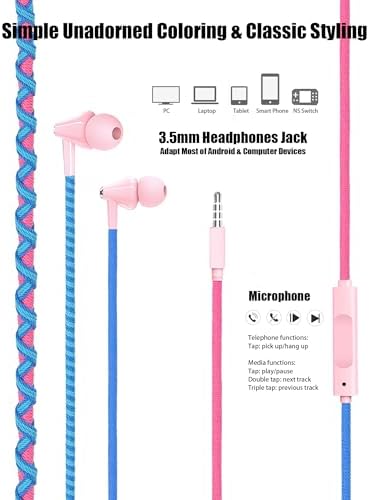 Vividly Handcrafted Kids Earbuds with Microphone – Playful Bracelet-Inspired Aesthetics for School and Leisure, Tailored Small Ear Tips for Ultimate Comfort, Ultra-Lightweight with Backpack Attachment – Resilient Audio Solution for Young Audiophiles (Green-Blue Woven)