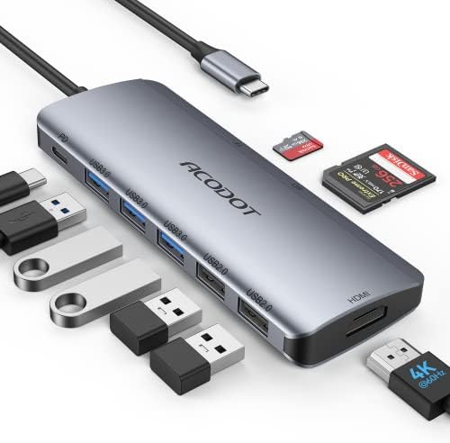 Acodot 9-in-1 USB C Hub: Ultimate 4 K HDMI Adapter with 3 USB 3.0 Ports, SD/TF Reader & 100 W Power Delivery – Stylish Purple Multiport Hub for Mac Book, HP, XPS & More – Boost Your Productivity with Seamless Connectivity and Fast Charging