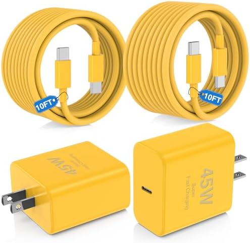 45 W USB-C Fast Charger Bundle for i Phone 16/16 Pro Max & 15/15 Pro Max – 2-Pack 10 FT Type C Cables, PD 3.0 Power Delivery Adaptor for i Pad Pro, Mac Book Air/Pro M1/M2, Air Pods – Stylish Purple Design with Enhanced Charging Speed and Compatibility