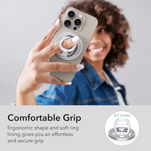 Magnetic Phone Ring Holder with 2-Way Adjustable Stand for i Phone and Galaxy – ESR Halo Lock Grip for Enhanced Stability, Secure Comfort, and Effortless Wireless Charging – Premium Zinc-Alloy Design, 1,200 g Magnetic Hold, Versatile Portrait/Landscape Viewing – Ideal for Caseless Phones and Mag Safe Cases – Black Finish for Modern Aesthetics