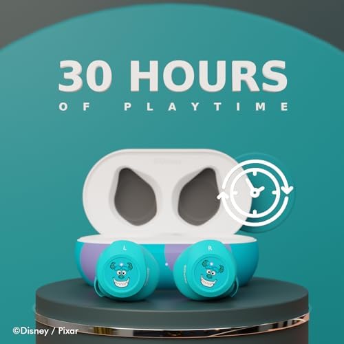 Monsters Inc Bluetooth Wireless Earbuds – Ultimate 30-Hour Playtime & Lightweight Comfort for All Ages – Seamless Connectivity & Built-In Mic for Effortless Calls – Perfect Disney Gift for Kids and Pixar Fans – Enjoy Iconic Sound Quality with Durable Design