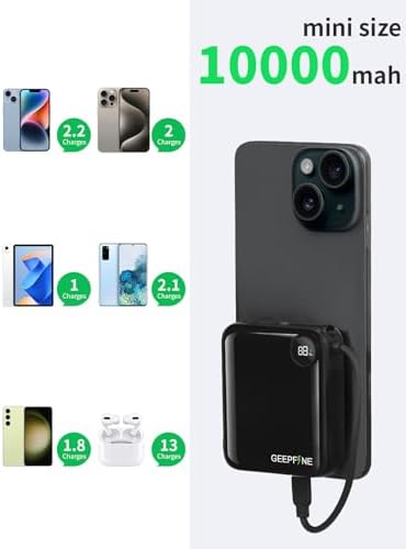 Compact 10,000 m Ah Power Bank with Integrated Charging Cable – 20 W PD Fast Charger for i Phone, Samsung, Google, Lenovo – Ultimate Travel-Ready Mini Portable Power Solution for On-the-Go Charging Needs