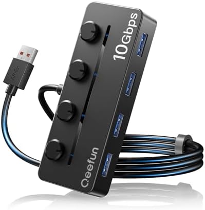 Revolutionize Your Connectivity with the Qeefun 4-Port USB 3.0 Hub – High-Speed 5 Gbps Data Transfer, Individual LED Power Switches, and 2 ft Extension Cable for Ultimate Flexibility – Perfect USB Splitter for Laptops, PCs, i Macs, and More! Enhance Your Workspace Efficiency and Control Multiple Devices Effortlessly!