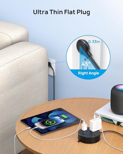Compact TROND 20 W USB-C Travel Power Strip – Retractable 5 ft Extension Cord with 3 AC Outlets for Fast Charging, Perfect Cruise Ship Essential, Ultra-Thin Flat Plug for Home & Dorm Use – Stay Organized & Connected Anywhere