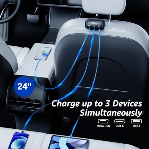 Revolutionize Your Rideshare Journey with the SUPERLIT 3-in-1 Retractable Backseat Charging Hub – Lightning-Fast Charging for i Phone, Samsung & Android – Effortless Headrest Mounting for Uber, Lyft, Turo & Taxi Drivers – Compact, Durable Design for Maximum Passenger Convenience and Comfort