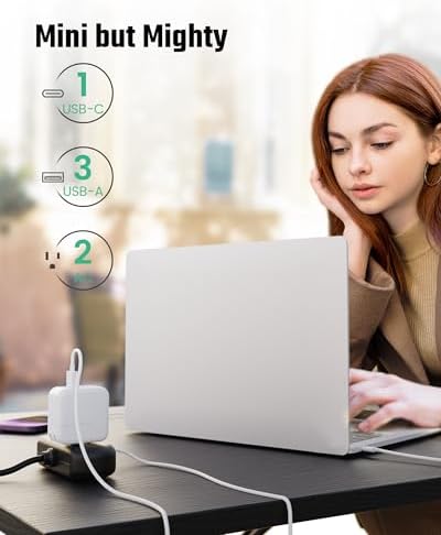 Compact USB Charging Station Power Strip – SUPERDANNY Mini Surge Protector with 2 Extra Wide Outlets, 4 USB Ports (3 USB-A & 1 USB-C), 5 Ft Cord, Flat Plug Design for Space-Saving Convenience, Ideal for Home, Office, and Travel Use – Enhanced Power Efficiency and Safety Features
