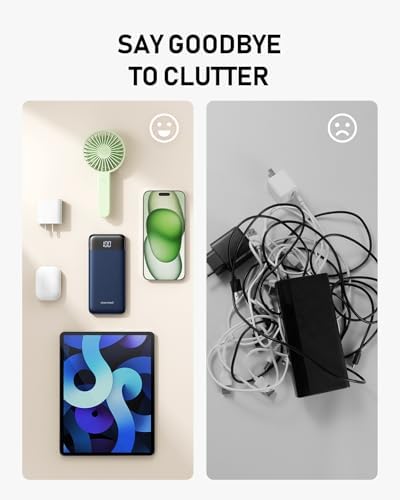 Ultra-Slim 10,000 m Ah Charmast Portable Charger with Built-In Cables – High-Speed 15 W USB-C Power Bank for i Phone 16/15/13, Samsung, and Android Devices – Charge 6 Devices Simultaneously with Real-Time LED Display – Travel-Friendly Battery Pack with Pouch for Added Durability and Low Current Mode for Safe Charging of Earphones and Speakers – Essential Power Solution for Daily Use and On-the-Go Charging