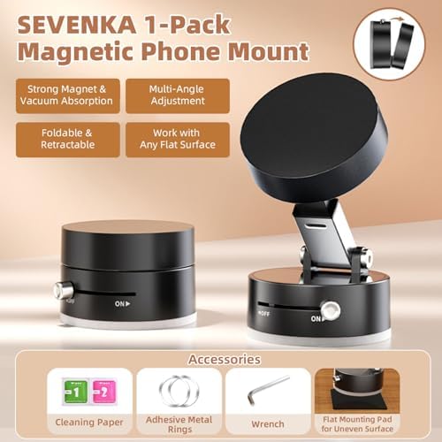 SEVENKA 360-Degree Magnetic Car Phone Holder: Universal Adjustable Mount for Hands-Free Navigation with Secure Windshield Suction – Compatible with i Phone & Samsung for Enhanced Road Safety and Optimal Viewing Angles